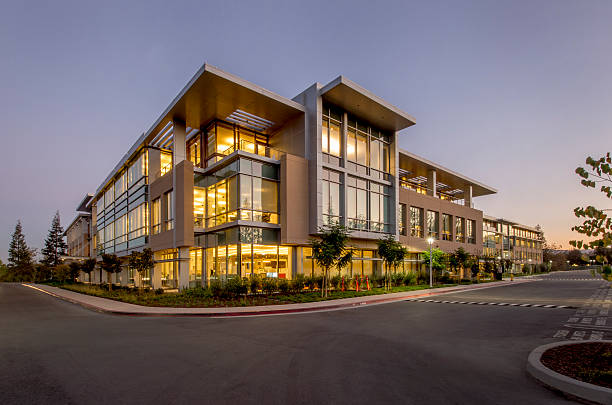 Office building at dusk, Silicon Valley, California.